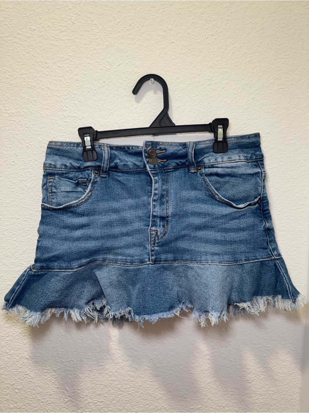 Fashion Nova Light Blue Denim Ruffle-Hem Mini Skirt